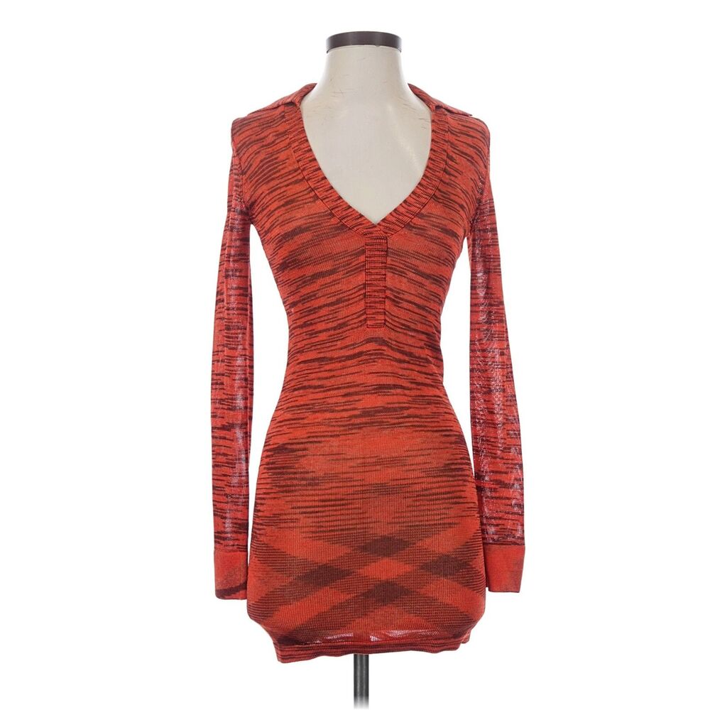 Alexis Orange & Black Space Dye Knit Mini Sweater Dress Size XS